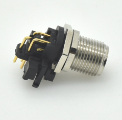 M12 8P  A-CODING 公彎頭屏蔽型面闆式PCB型連接器  前鎖